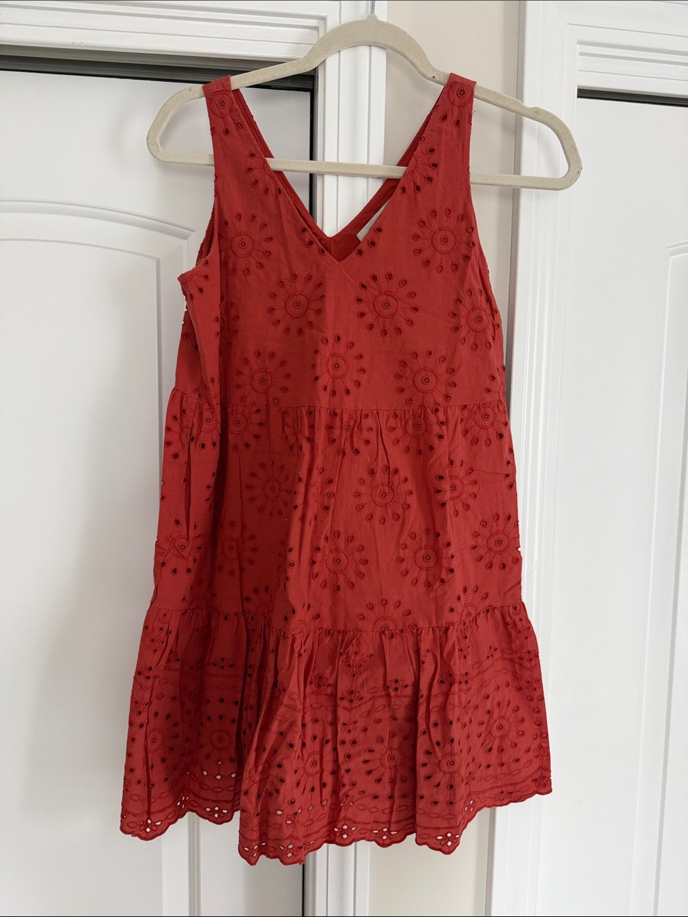 Women’s Red Eyelet Tiered Babydoll Sundress
